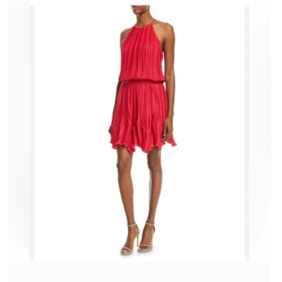 Halston Heritage Pleated Flounce Blouson Mini Cocktail Dress - Picture 1 of 9